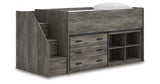 Frandern Gray Twin Loft Bed with Bookcase and Drawer Storage from Ashley - Luna Furniture