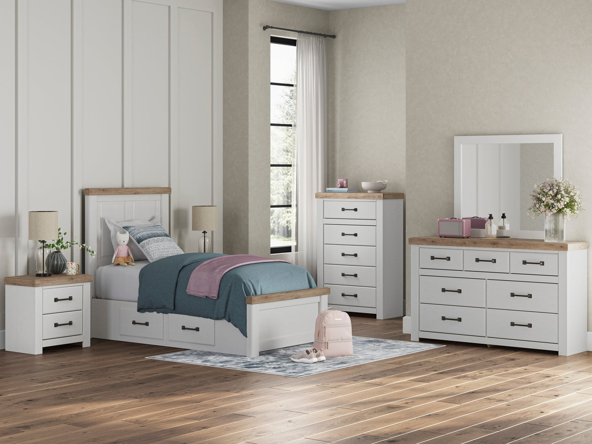 Savonport White/Brown Youth Bedroom Set with 4 Side Drawers from Ashley - Luna Furniture
