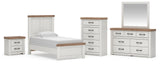Savonport White/Brown Twin Panel Bed, Dresser, Mirror, Chest and Nightstand from Ashley - Luna Furniture