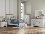 Savonport White/Brown Twin Panel Bed, Dresser, Mirror, Chest and Nightstand from Ashley - Luna Furniture