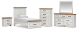 Savonport White/Brown Twin Panel Storage Bed, Dresser, Mirror and Chest with Nightstand from Ashley - Luna Furniture