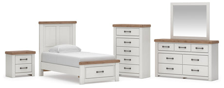 Savonport White/Brown Twin Panel Storage Bed, Dresser, Mirror and Chest with Nightstand from Ashley - Luna Furniture