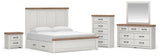 Savonport White/Brown King Panel Storage Bed, Dresser, Mirror and Chest with Nightstand from Ashley - Luna Furniture
