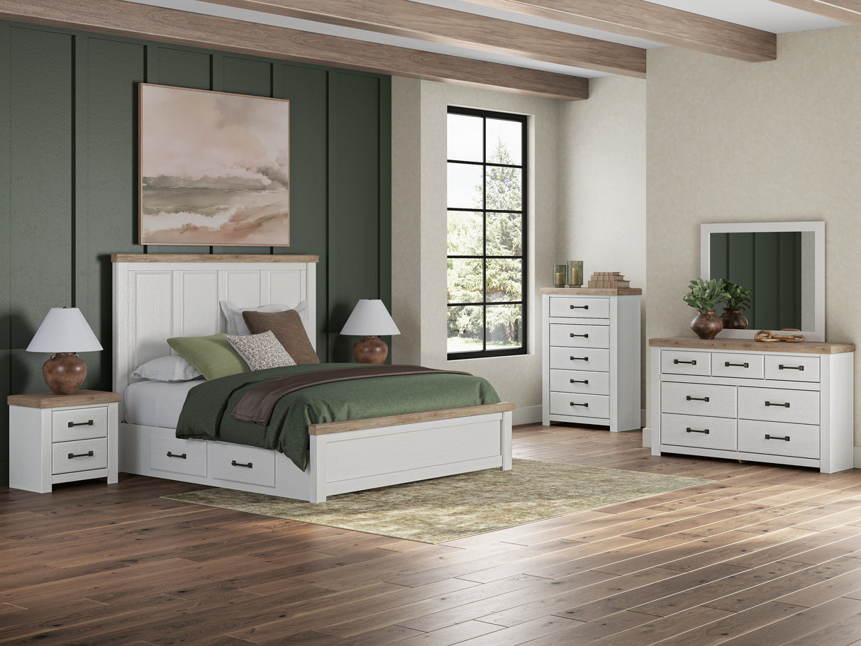 Savonport White/Brown Storage Panel Bedroom Set with 4 Drawers from Ashley - Luna Furniture