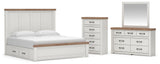 Savonport White/Brown King Panel Storage Bed, Dresser and Mirror with Chest from Ashley - Luna Furniture