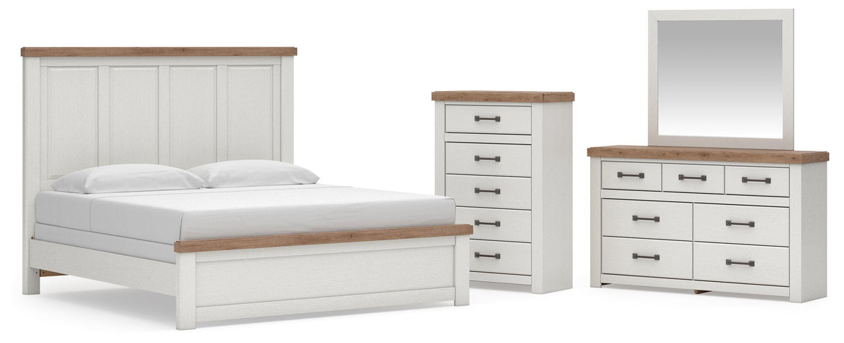Savonport White/Brown King Panel Bed, Dresser, Mirror and Chest from Ashley - Luna Furniture
