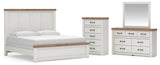 Savonport White/Brown King Panel Bed, Dresser, Mirror and Chest from Ashley - Luna Furniture