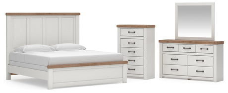 Savonport White/Brown King Panel Bed, Dresser, Mirror and Chest from Ashley - Luna Furniture