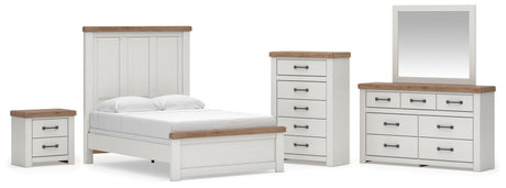 Savonport White/Brown Full Panel Bed, Dresser, Mirror, Chest and Nightstand from Ashley - Luna Furniture