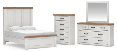 Savonport White/Brown Full Panel Bed, Dresser, Mirror and Chest from Ashley - Luna Furniture
