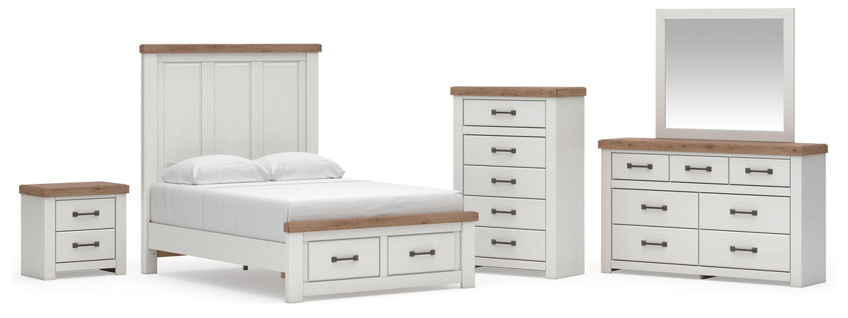 Savonport White/Brown Full Panel Storage Bed, Dresser, Mirror and Chest with Nightstand from Ashley - Luna Furniture