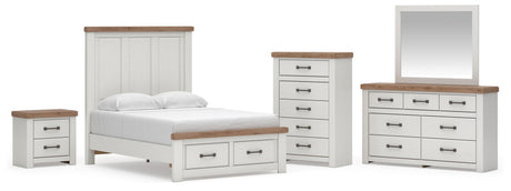 Savonport White/Brown Full Panel Storage Bed, Dresser, Mirror and Chest with Nightstand from Ashley - Luna Furniture