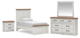 Savonport White/Brown Twin Panel Bed, Dresser and Mirror with Nightstand from Ashley - Luna Furniture