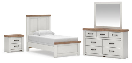Savonport White/Brown Twin Panel Bed, Dresser and Mirror with Nightstand from Ashley - Luna Furniture