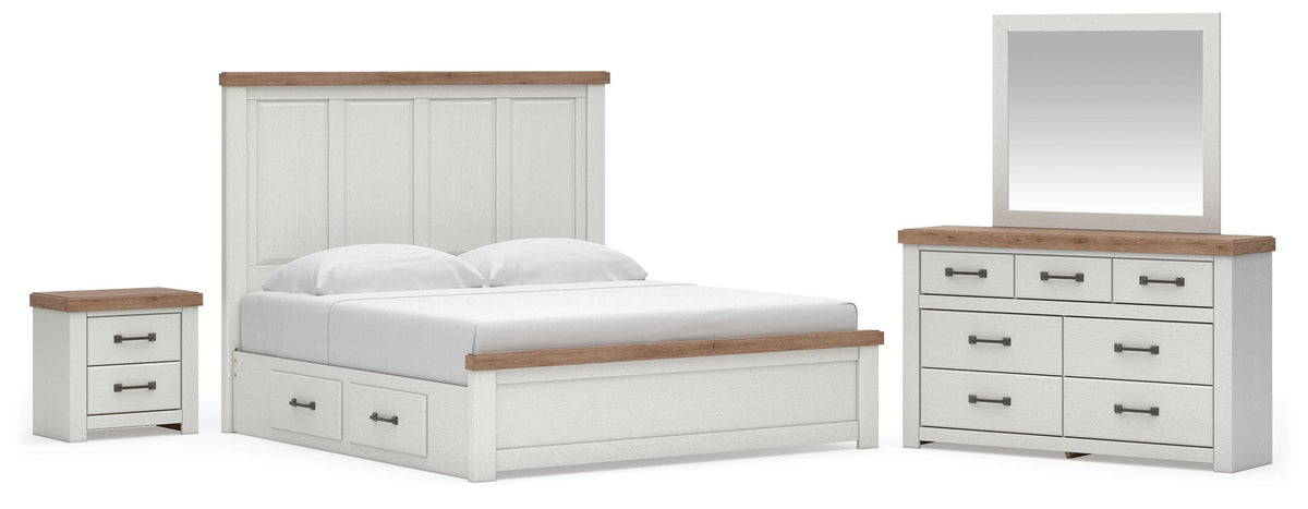 Savonport White/Brown King Panel Storage Bed, Dresser and Mirror with Nightstand from Ashley - Luna Furniture