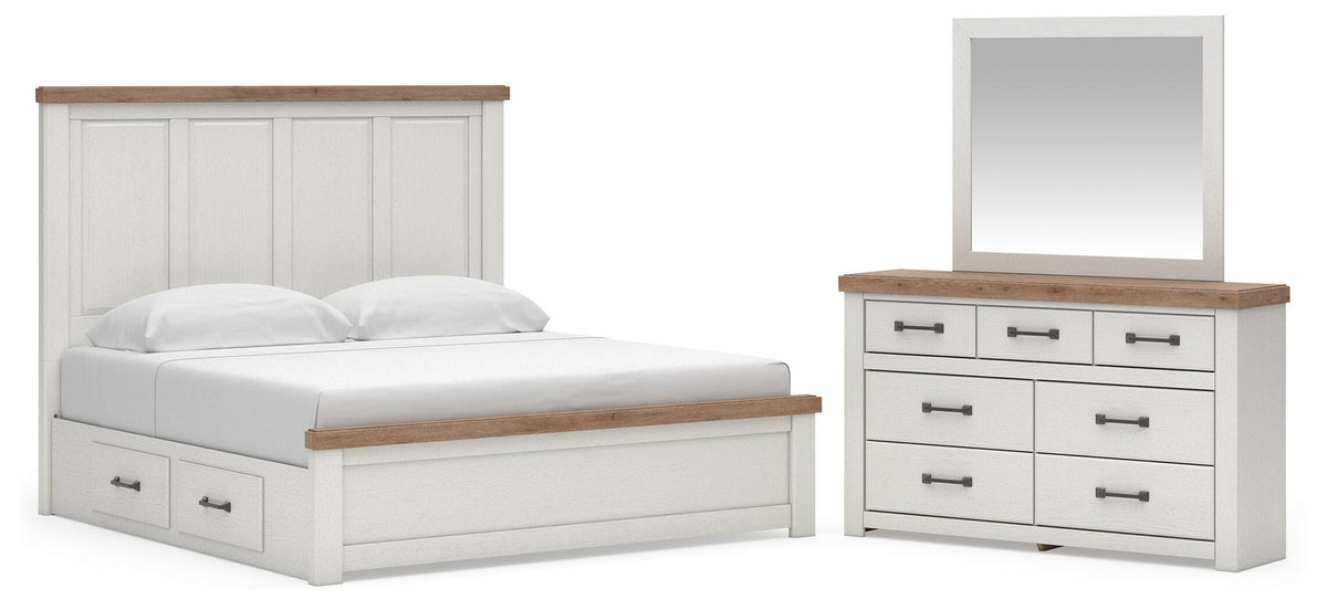 Savonport White/Brown King Panel Storage Bed, Dresser and Mirror from Ashley - Luna Furniture