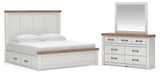 Savonport White/Brown King Panel Storage Bed, Dresser and Mirror from Ashley - Luna Furniture
