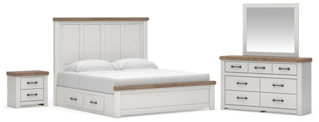 Savonport White/Brown King Panel Storage Bed, Dresser and Mirror with Nightstand from Ashley - Luna Furniture