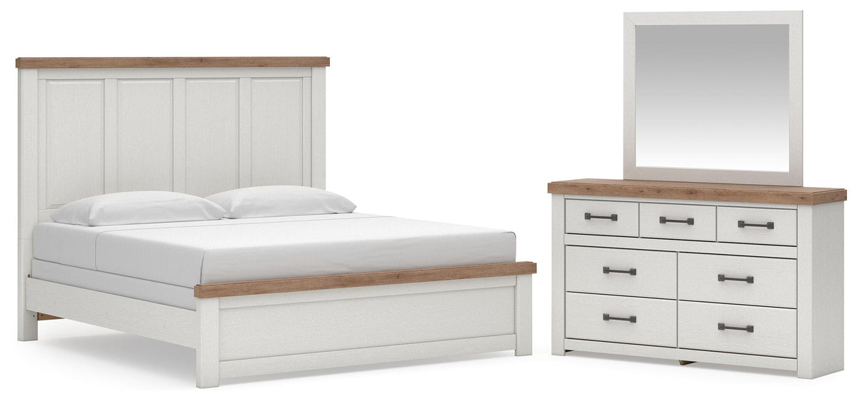 Savonport White/Brown King Panel Bed, Dresser and Mirror from Ashley - Luna Furniture