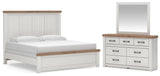Savonport White/Brown King Panel Bed, Dresser and Mirror from Ashley - Luna Furniture