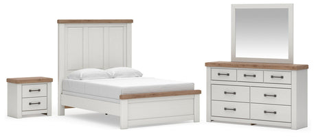 Savonport White/Brown Full Panel Bed, Dresser, Mirror and Nightstand from Ashley - Luna Furniture