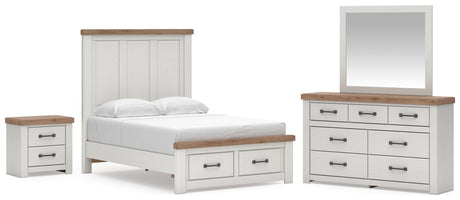 Savonport White/Brown Full Panel Storage Bed, Dresser and Mirror with Nightstand from Ashley - Luna Furniture