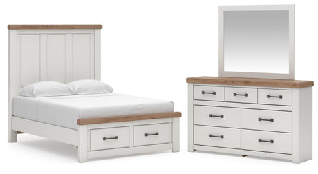 Savonport White/Brown Full Panel Storage Bed, Dresser and Mirror from Ashley - Luna Furniture