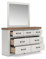 Savonport White/Brown King Panel Storage Bed, Dresser and Mirror from Ashley - Luna Furniture