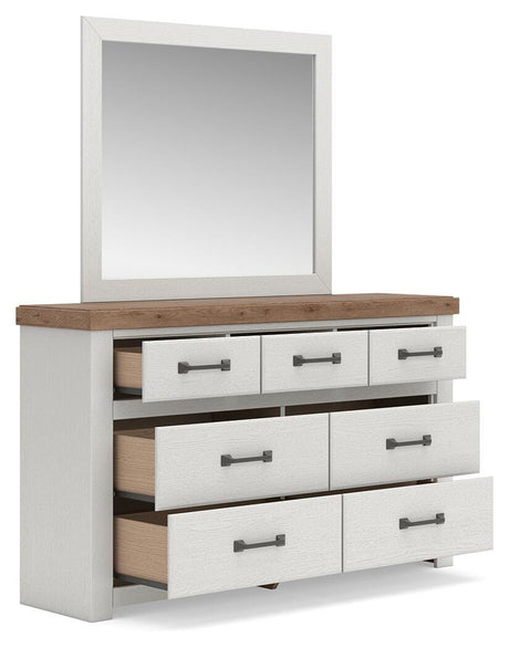 Savonport White/Brown King Panel Bed, Dresser and Mirror from Ashley - Luna Furniture