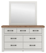 Savonport White/Brown King Panel Storage Bed, Dresser, Mirror and Nightstand from Ashley - Luna Furniture