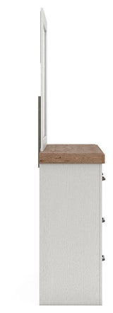 Savonport White/Brown King Panel Storage Bed, Dresser and Mirror from Ashley - Luna Furniture