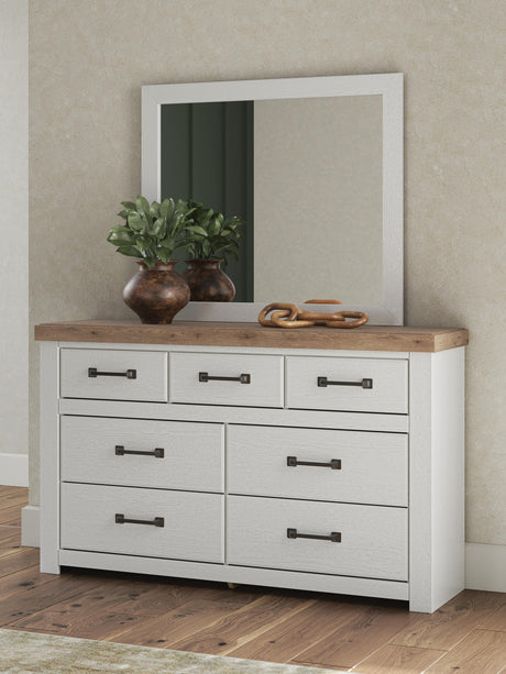 Savonport White/Brown King Panel Storage Bed, Dresser and Mirror from Ashley - Luna Furniture