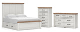 Savonport White/Brown Queen Panel Storage Bed, Dresser and Chest from Ashley - Luna Furniture