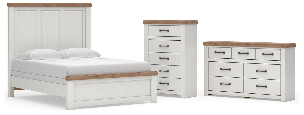 Savonport White/Brown Queen Panel Bed, Dresser and Chest from Ashley - Luna Furniture