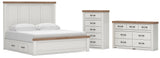 Savonport White/Brown King Panel Storage Bed, Dresser and Chest from Ashley - Luna Furniture