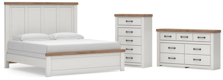 Savonport White/Brown King Panel Bed, Dresser and Chest from Ashley - Luna Furniture