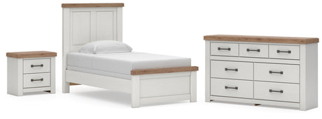 Savonport White/Brown Twin Panel Bed, Dresser and Nightstand from Ashley - Luna Furniture