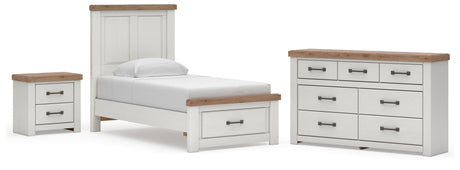 Savonport White/Brown Twin Panel Storage Bed, Dresser and Nightstand from Ashley - Luna Furniture