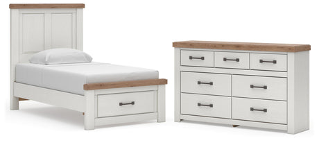 Savonport White/Brown Twin Panel Storage Bed with Dresser from Ashley - Luna Furniture
