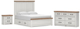 Savonport White/Brown Queen Panel Storage Bed, Dresser and Nightstand from Ashley - Luna Furniture