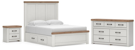 Savonport White/Brown Queen Panel Storage Bed, Dresser and Nightstand from Ashley - Luna Furniture