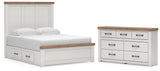 Savonport White/Brown Queen Panel Storage Bed with Dresser from Ashley - Luna Furniture