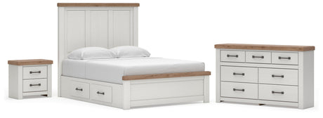 Savonport White/Brown Queen Panel Storage Bed, Dresser and Nightstand from Ashley - Luna Furniture