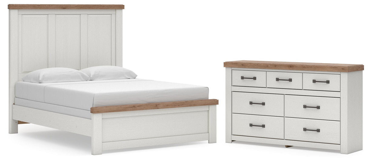 Savonport White/Brown Queen Panel Bed, Dresser from Ashley - Luna Furniture