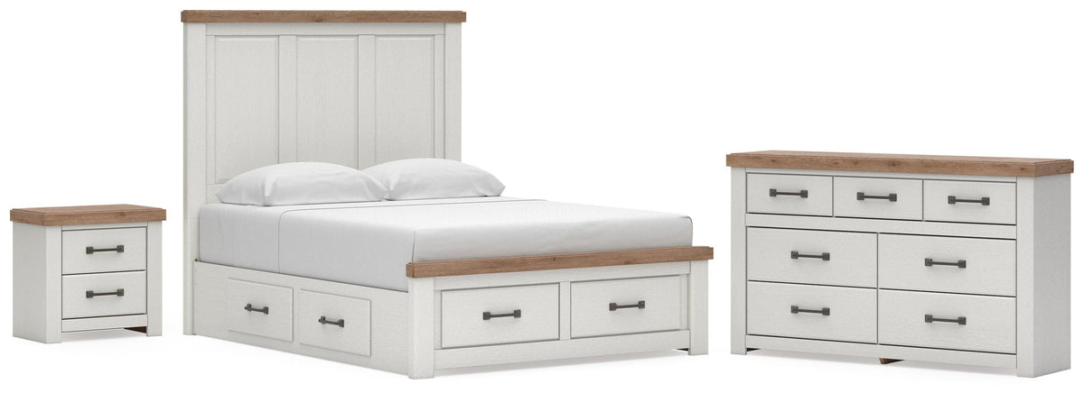 Savonport White/Brown Queen Panel Storage Bed, Dresser and Nightstand from Ashley - Luna Furniture