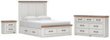 Savonport White/Brown Queen Panel Storage Bed, Dresser and Nightstand from Ashley - Luna Furniture