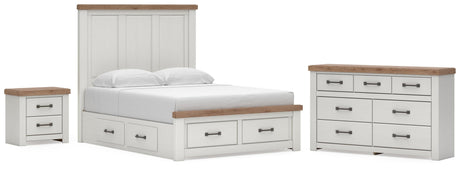 Savonport White/Brown Queen Panel Storage Bed, Dresser and Nightstand from Ashley - Luna Furniture