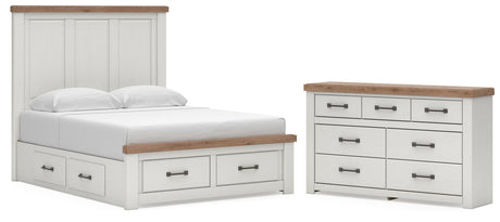 Savonport White/Brown Queen Panel Storage Bed and Dresser from Ashley - Luna Furniture