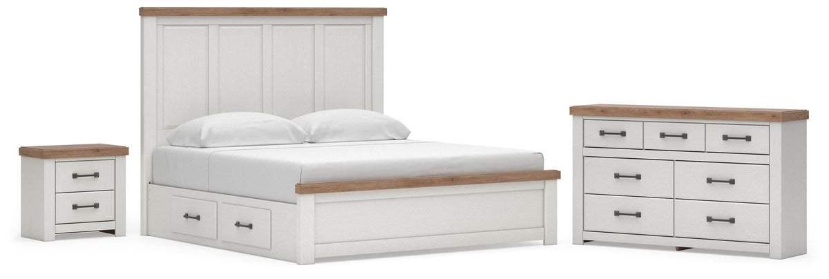 Savonport White/Brown King Panel Storage Bed, Dresser and Nightstand from Ashley - Luna Furniture
