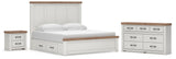 Savonport White/Brown King Panel Storage Bed, Dresser and Nightstand from Ashley - Luna Furniture